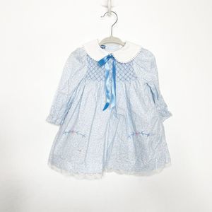 vintage 80s POLLY FLINDERS collared prairie dress blue floral F2596 24 MONTH